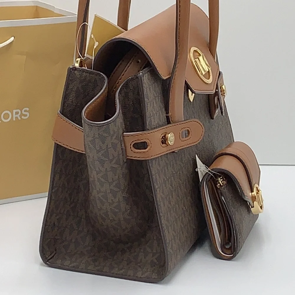 MICHAEL KORS Carmen Medium Faux Leather Belted Satchel &  MD FLAP BIFOLD WALLET